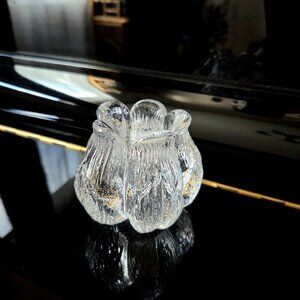 Kosta Boda Swedish clear crystal glass rosebud candleholder.